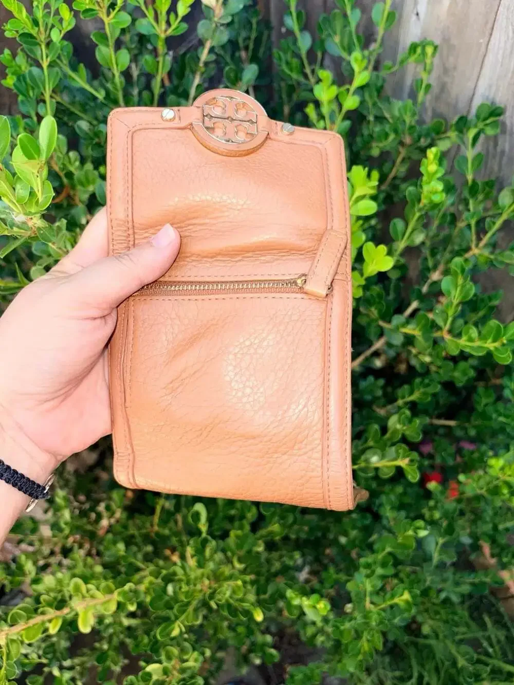 Tory Burch Amanda Tan Caramel Pebbled Leather Compact Trifold Wallet